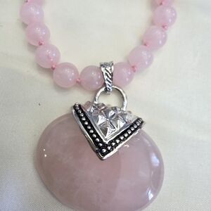 Galilea Rose Quartz Black Oxidized Stainless Steel Beaded Necklace & Pendant